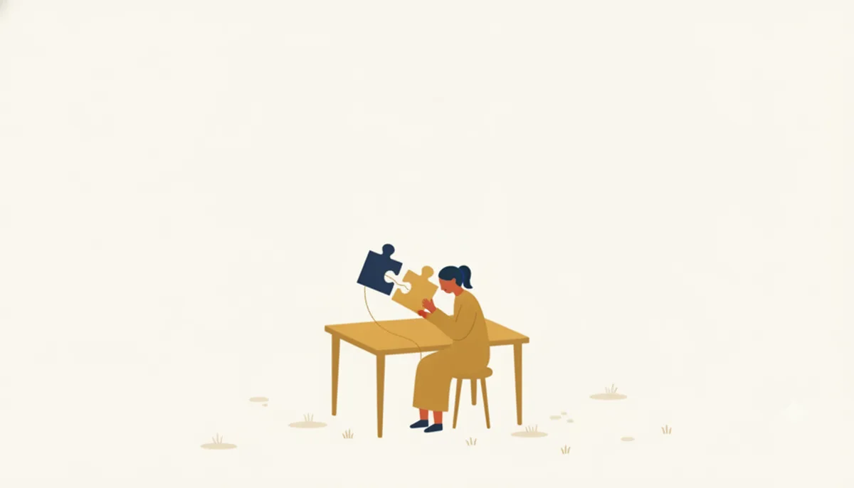 ふたつのパズルピースを重ね合わせる人のイラスト