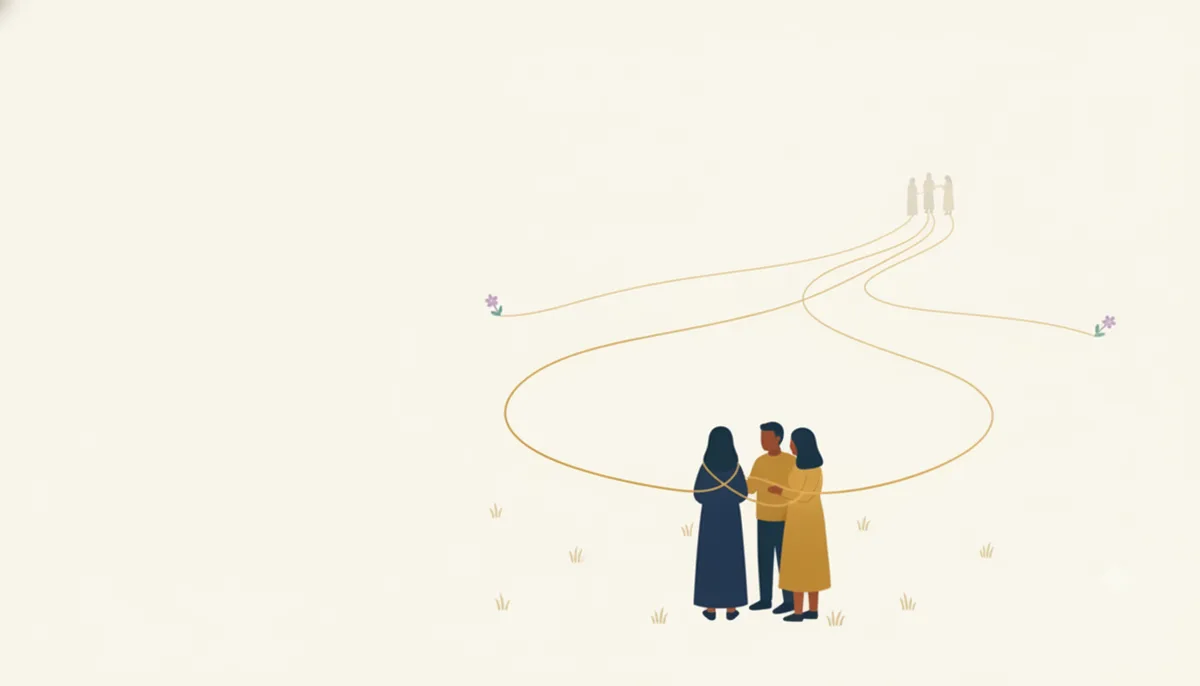 近くの太い糸と遠くへ伸びる細い糸のつながりのイラスト